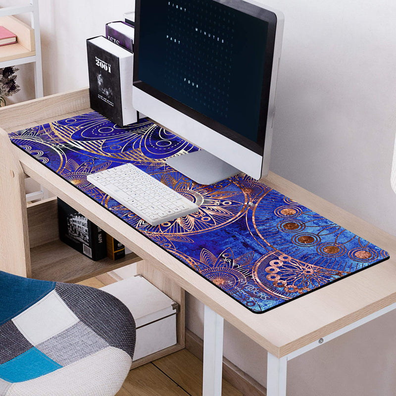 [Australia - AusPower] - Mydours Extended Gaming Mouse Pad (47.2x15.7 in), Large Non-Slip Rubber Base Mousepad with Stitched Edges Keyboard Mouse Mat Desk Pad for Work, Game, Office, Home Blue Flower 