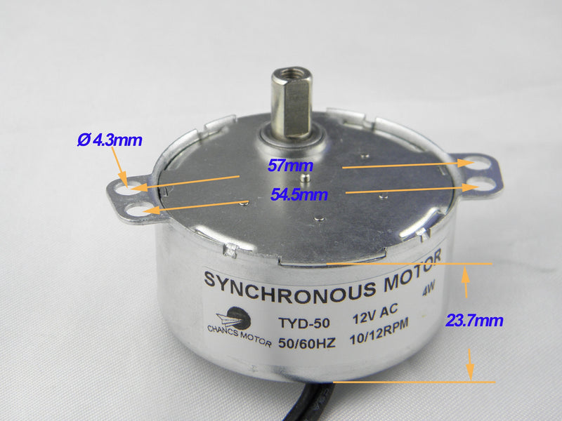 [Australia - AusPower] - CHANCS Synchronous Synchron Motor TYD-50 12V AC 10-12RPM Flush Shaft 11mm Fixed Rotation CCW Electric Gear Motor CCW Shaft Length: 11mm 
