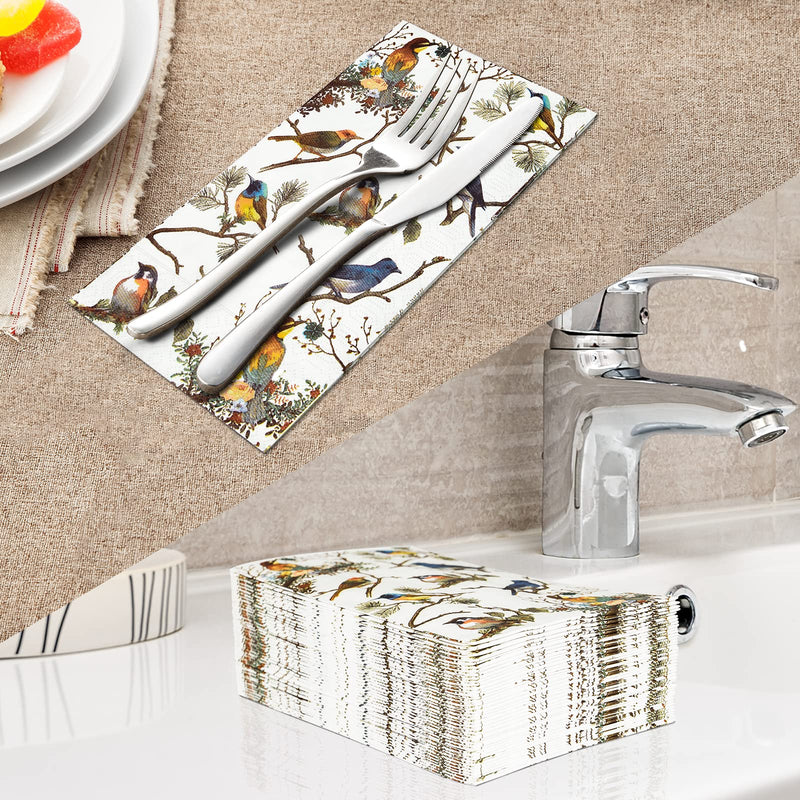 [Australia - AusPower] - 100PCS Guest Towels Disposable 3 Ply Paper Hand Napkins for Bathroom Spring Bird Napkins Everyday Decorative for Dinner Wedding Tea Party Table Anniversary Bridal Powder Room 
