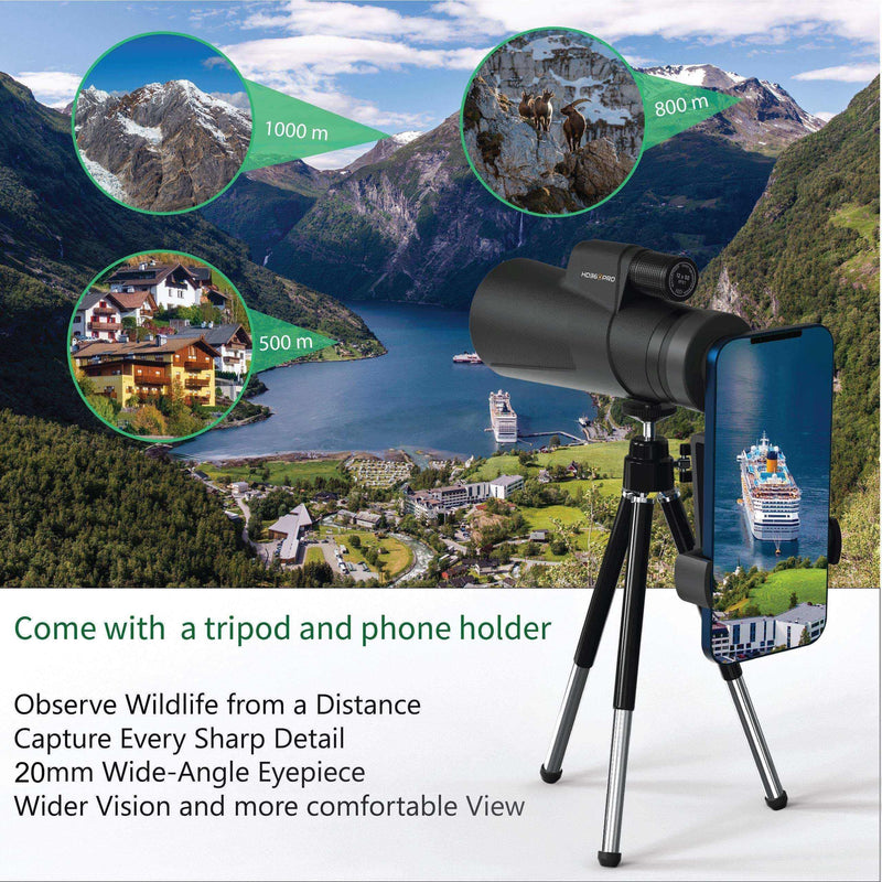 [Australia - AusPower] - Monocular Telescope 12X50 Outdoor Telescope with Smartphone Adapter for Stargazing, Birdwatching, Hunting, Dust-Proof, Waterproof HD Monocular for adults with Phone Holder and Metal Tripod By hd360pro 