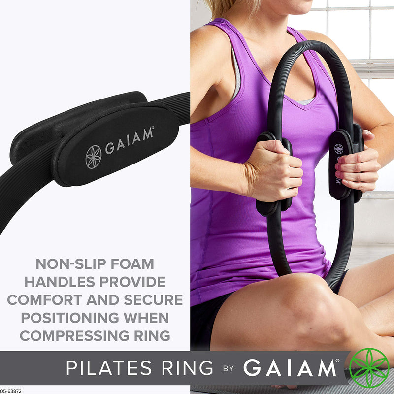 [Australia - AusPower] - Gaiam Pilates Ring 15" Fitness Circle - Lightweight & Durable Foam Padded Handles | Flexible Resistance Exercise Equipment for Toning Arms, Thighs/Legs & Core, Black 