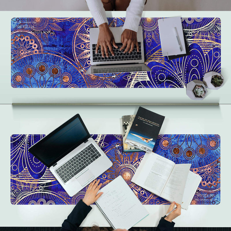 [Australia - AusPower] - Mydours Extended Gaming Mouse Pad (47.2x15.7 in), Large Non-Slip Rubber Base Mousepad with Stitched Edges Keyboard Mouse Mat Desk Pad for Work, Game, Office, Home Blue Flower 