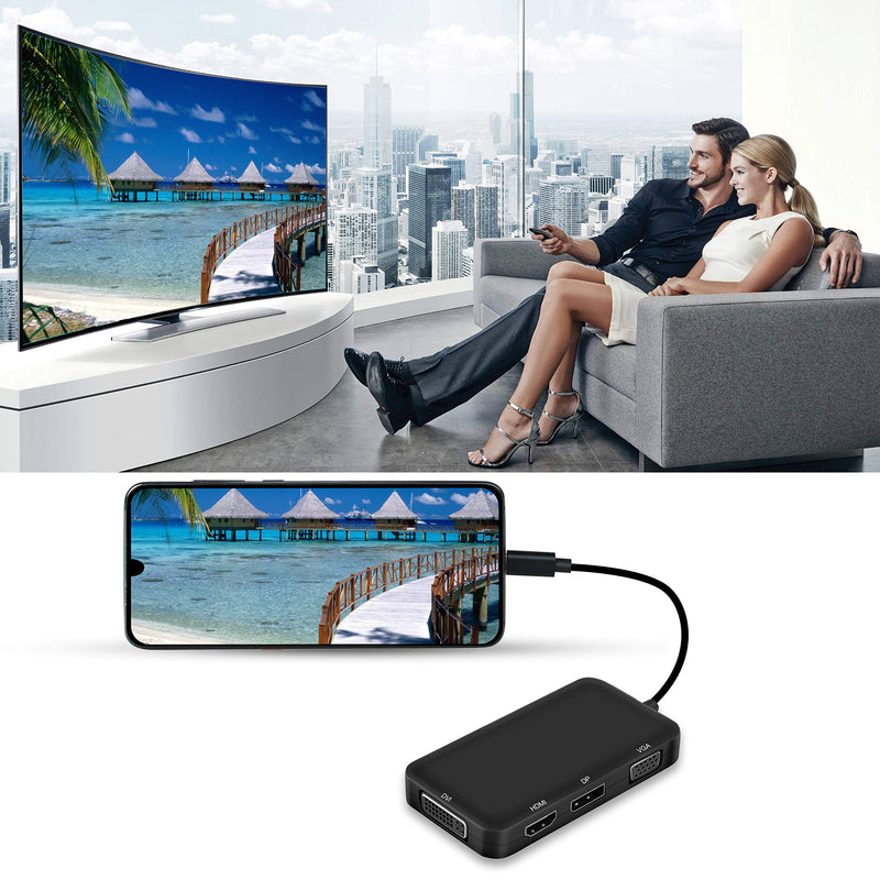 [Australia - AusPower] - USB C to HDMI VGA DVI DP Adapter, MOYOON 4 in 1 USB C Multiport 4K Adapter for MacBook Air, MacBook Pro, XPS, and More 