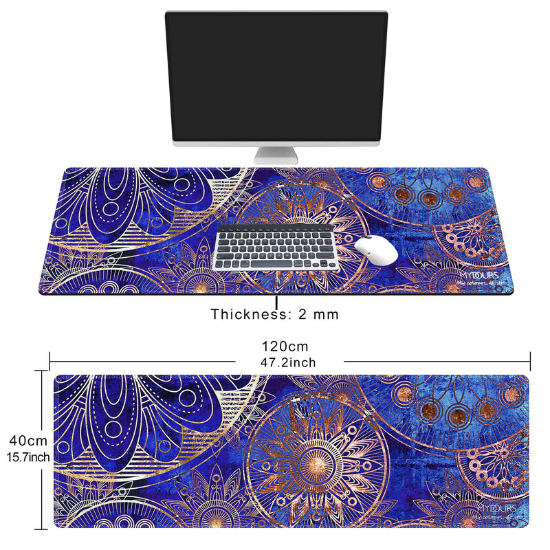 [Australia - AusPower] - Mydours Extended Gaming Mouse Pad (47.2x15.7 in), Large Non-Slip Rubber Base Mousepad with Stitched Edges Keyboard Mouse Mat Desk Pad for Work, Game, Office, Home Blue Flower 