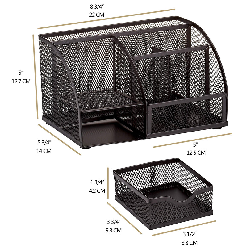[Australia - AusPower] - Annova Mesh Desk Organizer Office with 7 Compartments + Drawer/Desk Tidy Candy/Pen Holder/Multifunctional Organizer - Black 