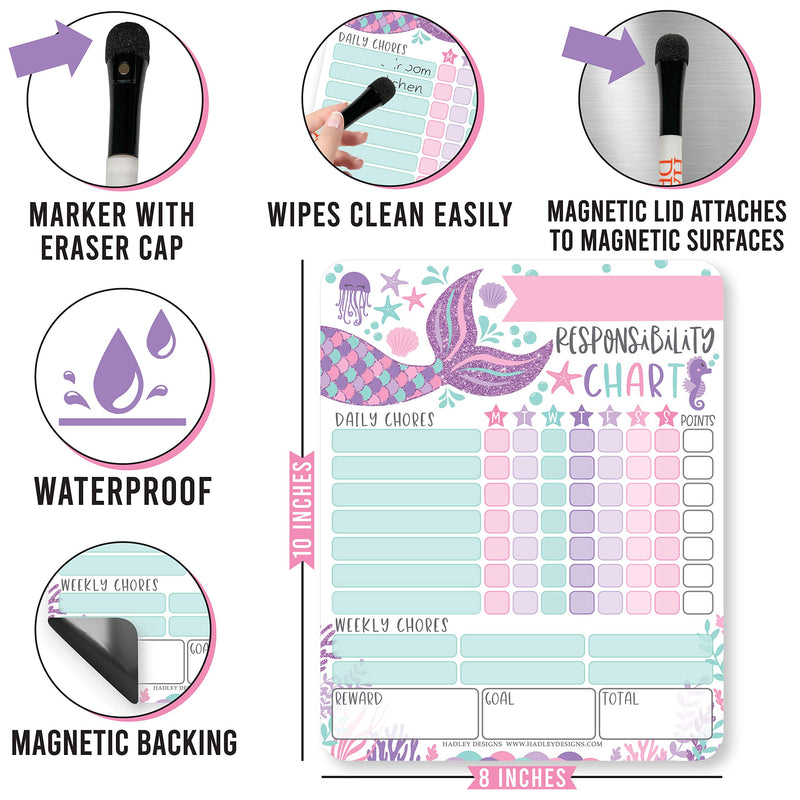 [Australia - AusPower] - Mermaid Kids Chore Chart Magnetic, Reward Chart for Kids, Good Behavior Chart for Kids at Home, My Responsibility Chart for Kids, Magnetic Reward Chart for Kids Behavior, Chore Chart for One Child 