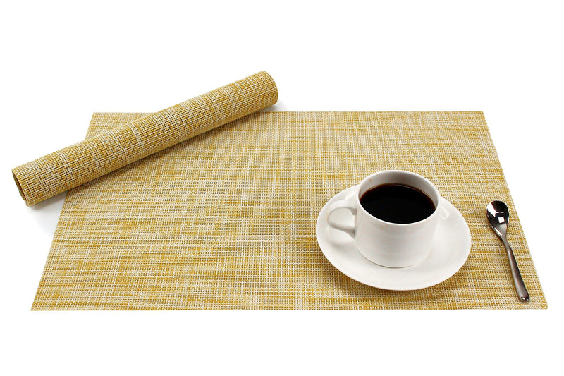 [Australia - AusPower] - GEFEII PVC Woven Vinyl Non-Slip Heat-Resistant Yellow Placemats Kitchen Environmental Table Place Mats Pad Cushion Mustard Yellow Placemats for Dining Table(Yellow, 4) 