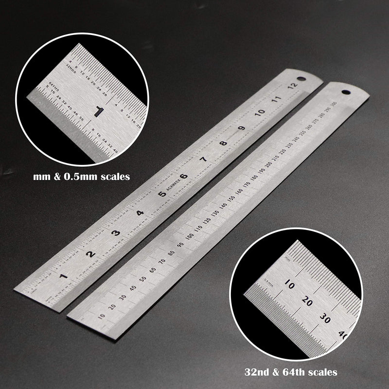 [Australia - AusPower] - ACXMKEX Stainless Steel Ruler, 8 Inch Metal Ruler, Machinist Ruler with Centimeters And Inches - 1/64, 1/32, mm and .5 mm Metric Ruler, Pack of 5 