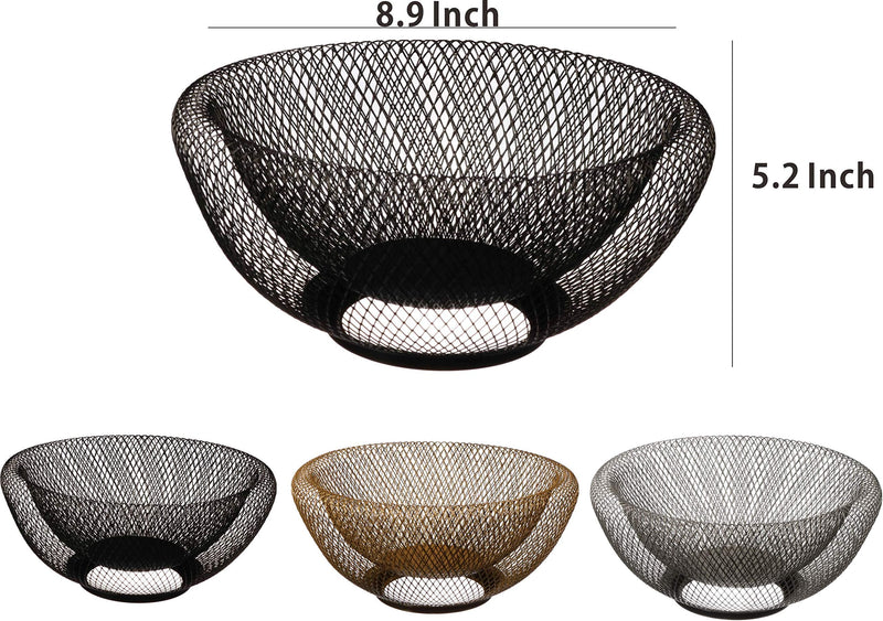 [Australia - AusPower] - Metal Wire Fruit Basket,Large Round Storage Baskets for Bread,Metal Wire Bread Fruit Bowl Vegetable Stand Holder for Snacks,Modern Fruit Bowl Decorate Kitchen Counter,Black By Cq acrylic Black 