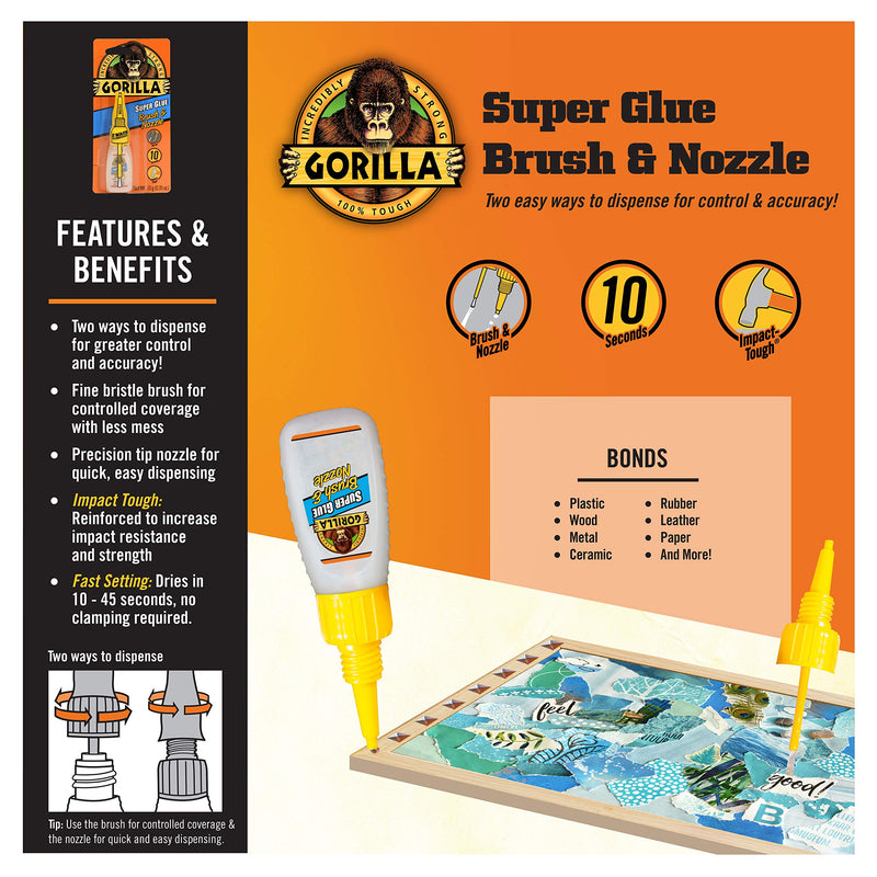 [Australia - AusPower] - Gorilla Super Glue with Brush & Nozzle Applicator, 12 Gram, Clear, (Pack of 1) 1 - Pack 