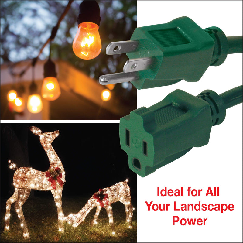 [Australia - AusPower] - Clear Power 6 ft Lawn & Garden Outdoor Extension Cord 16/3 SJTW, Green, Water & Weather Resistant, Flame Retardant, 3 Prong Grounded Plug, CP10195 16 Gauge SJTW Wire 