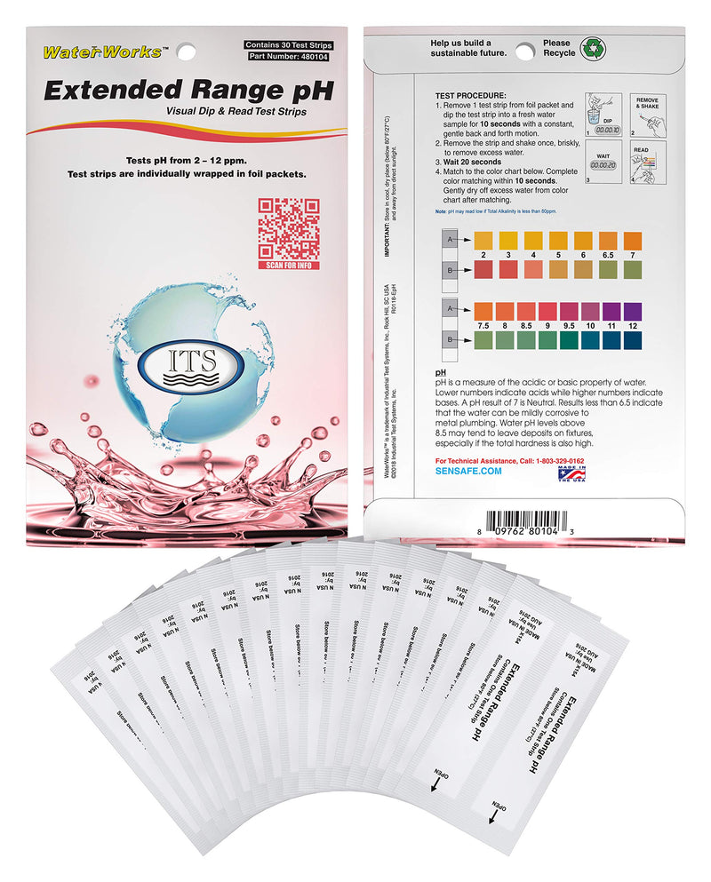 [Australia - AusPower] - Industrial Test Systems WaterWorks 480104 pH Check, 30 Seconds Test Time, 2-12 pH Range (Pack of 30) 