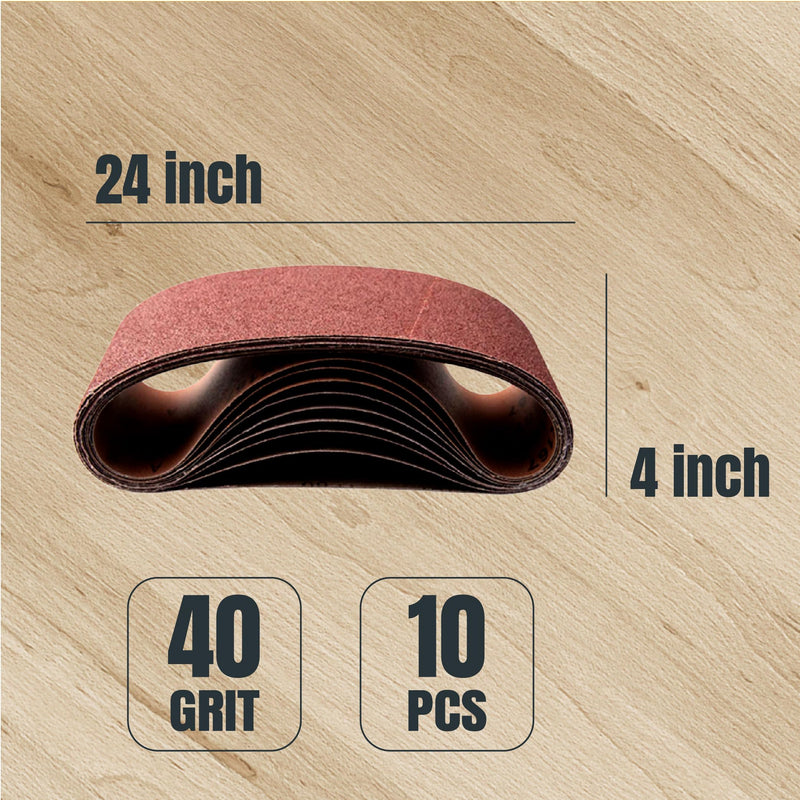 [Australia - AusPower] - POWERTEC 4 x 24 Inch Sanding Belts, 40 & 80 Grit Aluminum Oxide Belt Sander Sanding Belt Sandpaper For Oscillating Belt and Spindle Sander, 10 Pack Each (110060+110090) 