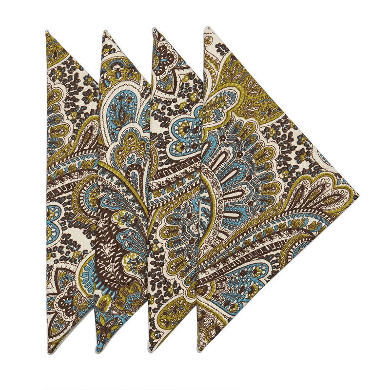 [Australia - AusPower] - Cloth Napkins Dinner Napkins Linen Napkins 100% Cotton 18 x 18 inches Teal and Brown Paisley Fabric Set 4 18" Napkins Set of 4 