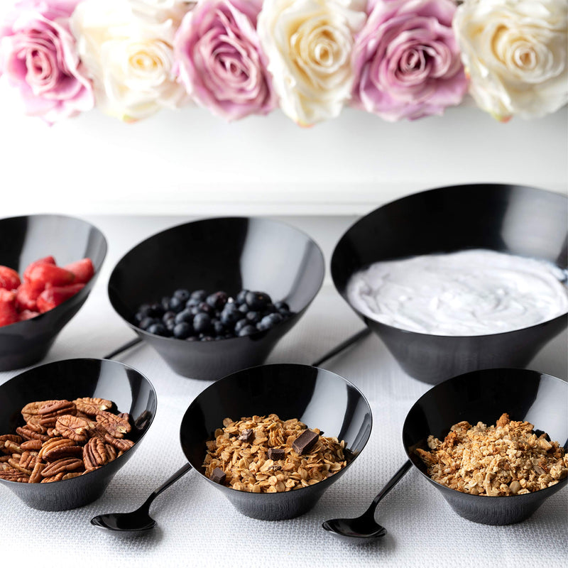 [Australia - AusPower] - Plasticpro Disposable Angled Plastic Bowls Round Small Serving Bowls, Party Snack or Salad Bowl, Heavy Duty, Elegant Black, pack of 8 