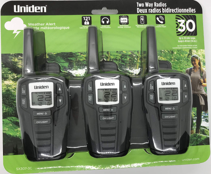 [Australia - AusPower] - Uniden SX307-3C FRS 3-Pack, Up to 30-Mile Range, Walkie Talkies, 22-Channel FRS 2-Way Radios - Black 