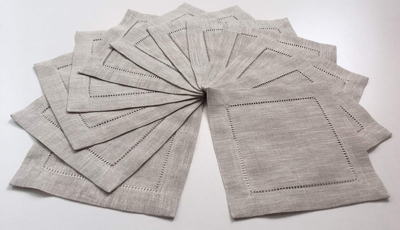 [Australia - AusPower] - Ladder Hem Stitch Natural Linen Cocktail Napkins- 1 Dozen 6"x6"- Linen Cloth Napkin Coasters-Set of 12 