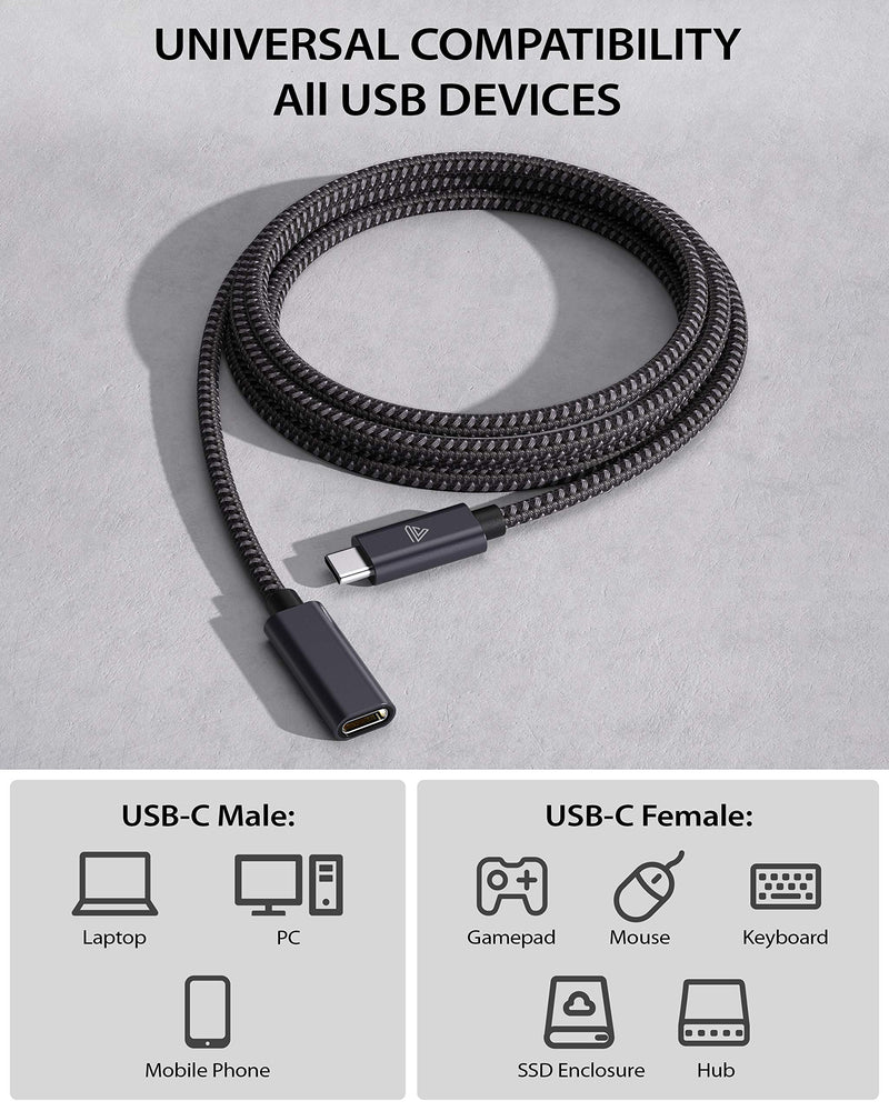 [Australia - AusPower] - Faracent USB Type C Extension Cable, (6Ft/1.8m) USB 3.1 (5gbps) Male to Female Extender Braided Data Cord for MacBook Pro, iPad Pro 2020, Surface, Samsung Galaxy S20/S10/S9 Type C Charger 6 FT Grey 