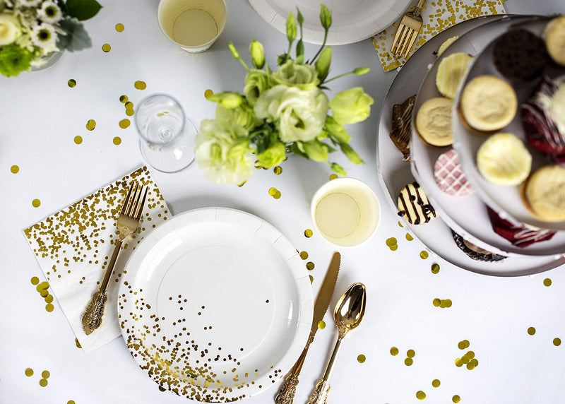 [Australia - AusPower] - PARTY CHIC White with Gold Luncheon Napkins, 3 Ply, 50 Pack, 6.5 in x 6.5 in, Gold Foil Decorative Paper Napkins for Celebration of Life, Wedding , Baby Shower, Cocktail, Communion 