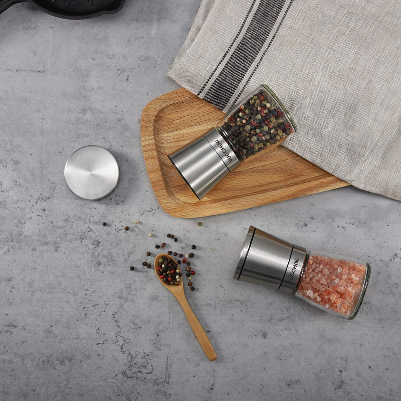 [Australia - AusPower] - Salt and Pepper Grinder Set - Adjustable Stainless Steel Spice Ceramic Grinders Mill Shaker for Kitchen Table - Stainless Steel color Stainless steel grinders 