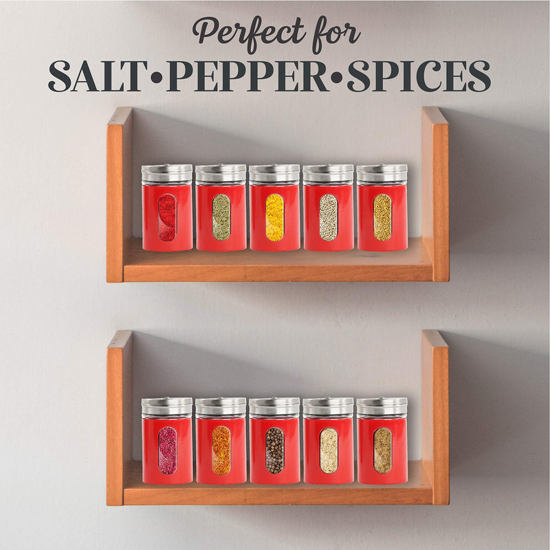 [Australia - AusPower] - Red Salt Pepper Shakers Retro Spice Jars Glass - Set of 2 Red 