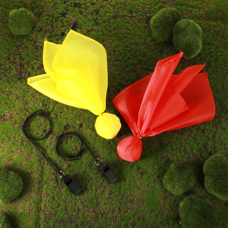 [Australia - AusPower] - Skylety Football Penalty Flag Set 8 Pieces Red Yellow Tossing Soccer Flags for Party Accessory and 4 Pieces Plastic Sports Black Whistles with Lanyard Loud Clear Coach Referee Whistle 