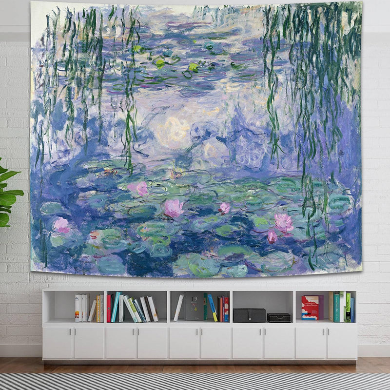 [Australia - AusPower] - Avinyl Floral Tapestry for Bedroom Aesthetic Water Lilies by Monet Wall Art Tapestry Abstract Nature Flower Wall Hanging for Living Room Dorm Decor 51in x 60in Blue 51.00" x 60.00" 