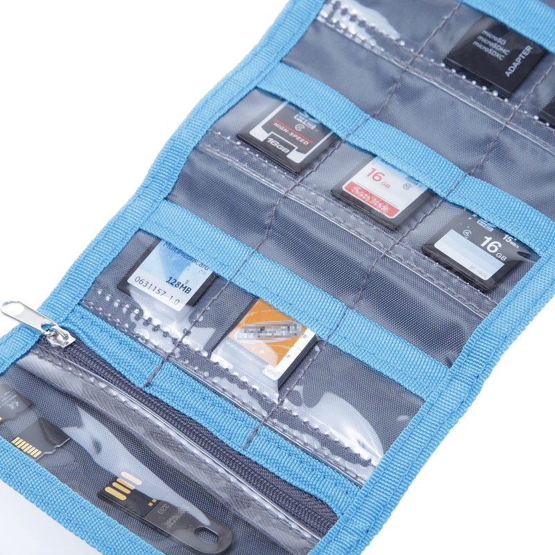 [Australia - AusPower] - Memory Card Wallet - SD Card Storage - Slim and Foldable with Transparent Slots - Can Carry Up to 15 SD Cards - Straps with Tether Included - (Black/Blue) for SD Cards - Black & Blue 