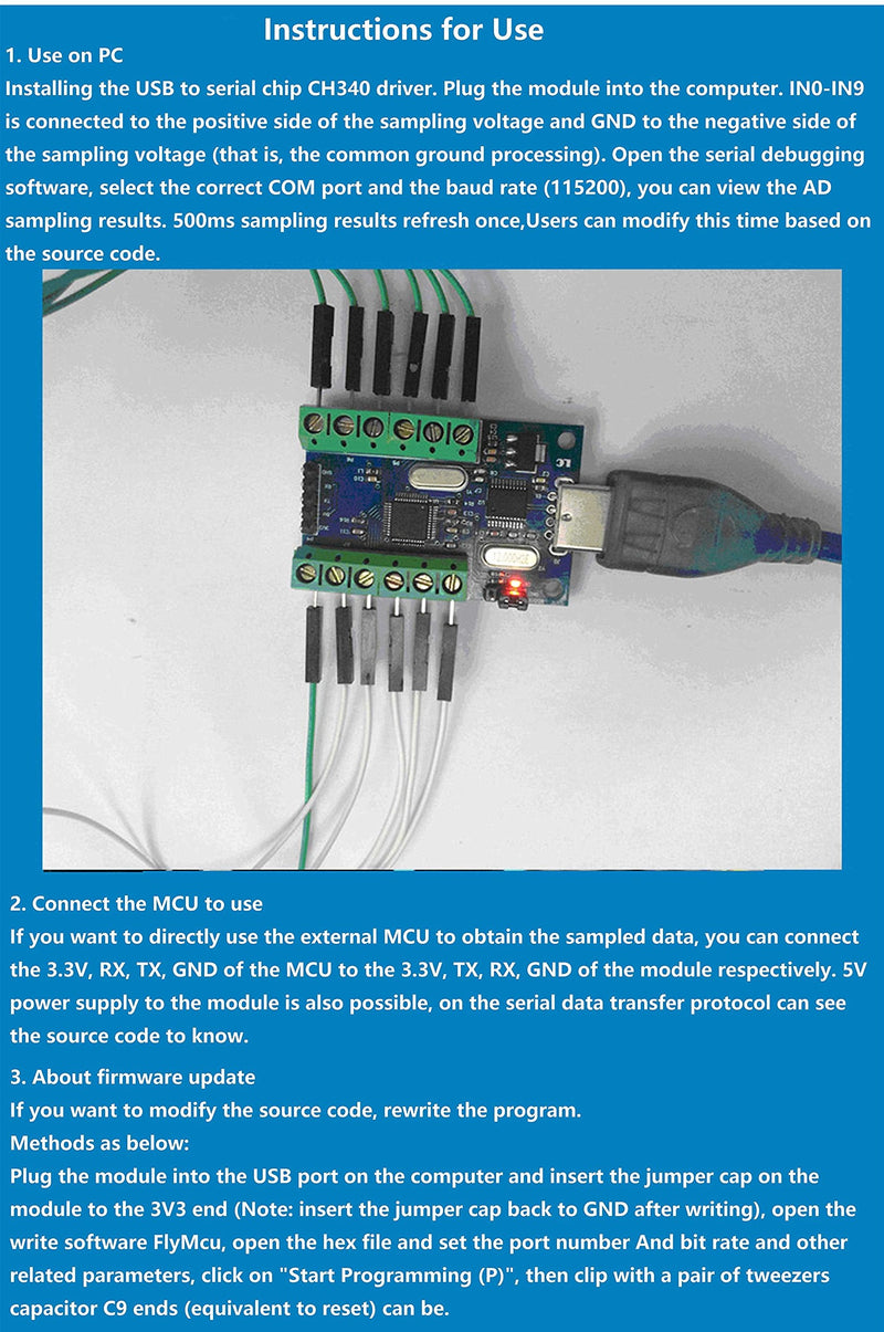 [Australia - AusPower] - NOYITO USB 10-Channel 12-Bit AD Data Acquisition Module STM32 UART Communication USB to Serial Chip CH340 ADC Module 