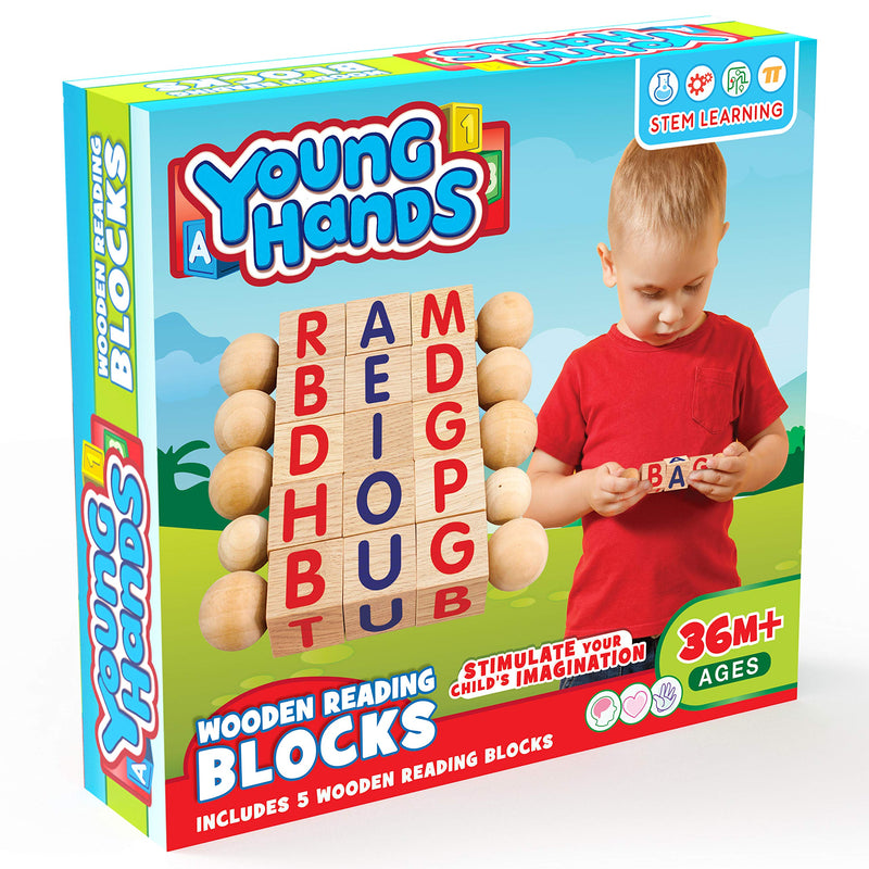 [Australia - AusPower] - Creative Kids Wooden Reading Blocks - Set of 5 Spinning Alphabet Blocks w/ Easy-Grip Handles - Kindergarten Preschool Learning Activities Letter Work - Wooden Montessori Toys Gifts for Kids Toddlers 