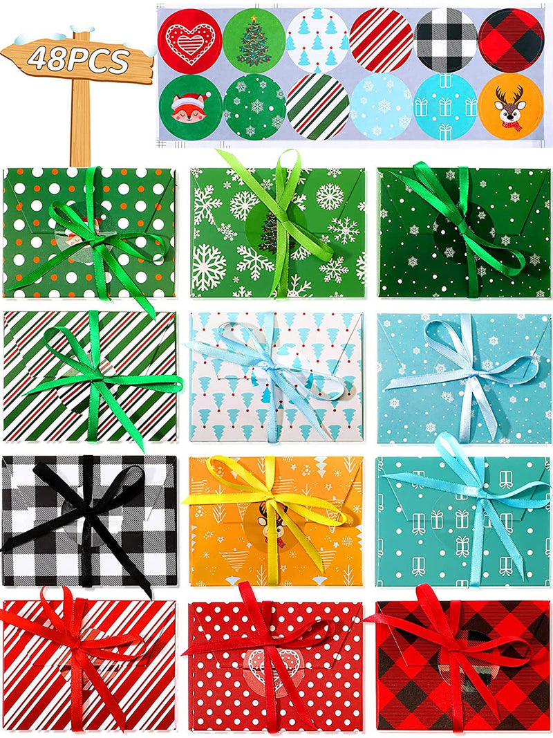 [Australia - AusPower] - 48 Pieces Christmas Gift Card Holder Boxes with Ribbon Paper Decorative Wrapped Envelope Card Boxes for Christmas Gift Wrap Decor (Stylish Style) Stylish Style 