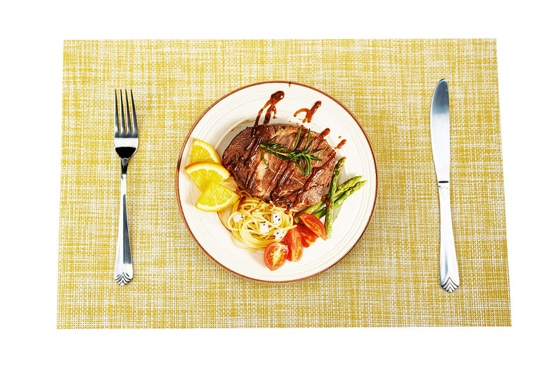 [Australia - AusPower] - GEFEII PVC Woven Vinyl Non-Slip Heat-Resistant Yellow Placemats Kitchen Environmental Table Place Mats Pad Cushion Mustard Yellow Placemats for Dining Table(Yellow, 4) 