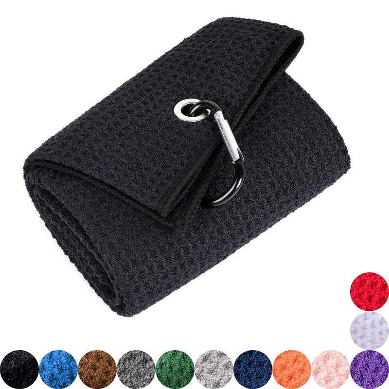 [Australia - AusPower] - Mile High Life Microfiber Waffle Pattern Golf Towel | Club Groove Cleaner Brush | Foldable Divot Tool with Magnetic Ball Marker Black Towel/Brush/Bone Divot 