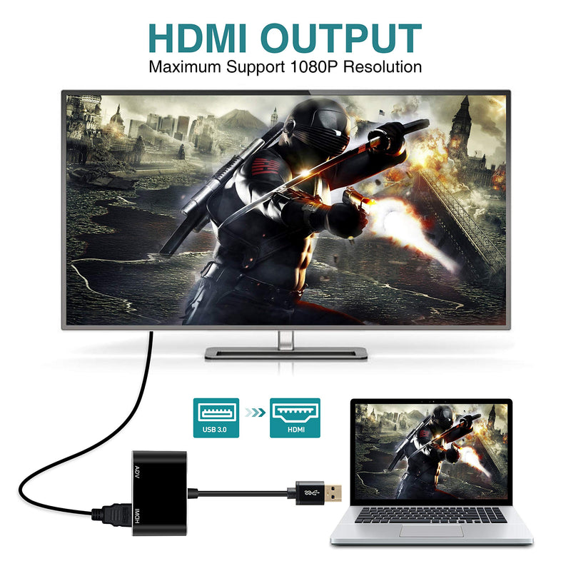 [Australia - AusPower] - USB to HDMI VGA Adapter, avedio links USB3.0 to VGA HDMI Adapter Converter Support HDMI VGA Sync Output 1080p Compatible with Windows 7/8/8.1/10 Monitor Display Video Adapter Converter 
