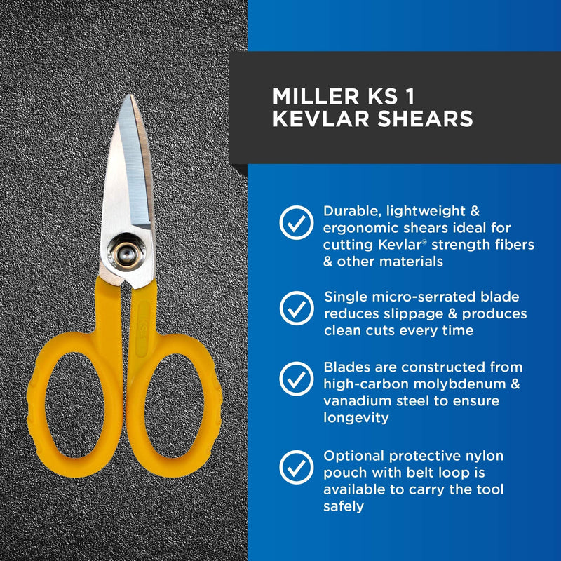 [Australia - AusPower] - Miller KS-1 Yellow Fiber Optic Kevlar Scissors, Easily Portable Utility Scissors for Working Technicians, Electricians, and Installers, Heavy-Duty Cable Cutters, 5.5 Inches Original 