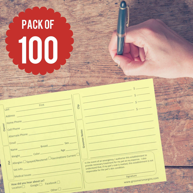[Australia - AusPower] - Pet, Dog, Cat Grooming Customer Clip Cards (100 Pack 8 X 5 inch Professional Profile Kennel Record Care Service Card) (Canary) 