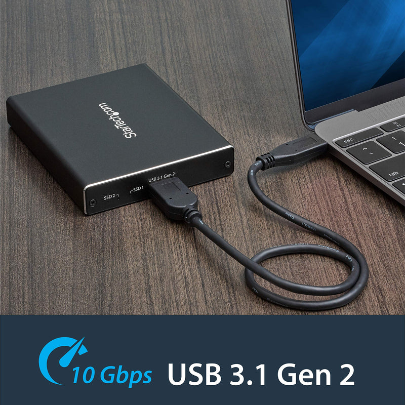 [Australia - AusPower] - StarTech.com Dual-Slot Hard Drive Enclosure for M.2 SATA SSDs - USB 3.1 (10Gbps) - Aluminum - M.2 to SATA - Raid Drive Enclosure (SM22BU31C3R) USB-A & USB-C Dual M.2 SATA 