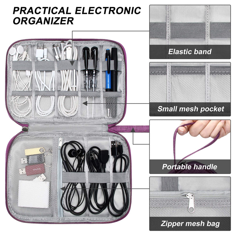 [Australia - AusPower] - CILLA Travel Electronic Organizer Bag Cable Organizer Case Portable digital Storage Bag for Electronic Accessories USB Cables, Power Bank, SD Card medium Purple 