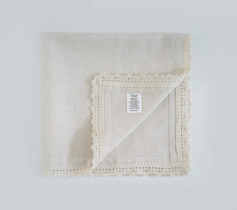 [Australia - AusPower] - Dinner Cloth Napkins in Cotton Linen Fabric, 12 Pk, 12X12 INCH, White, Premium Quality, Mitered Corners for Every Day Use Napkins are Pre Shrunk and Good Absorbency Lace Ivory 12X12 