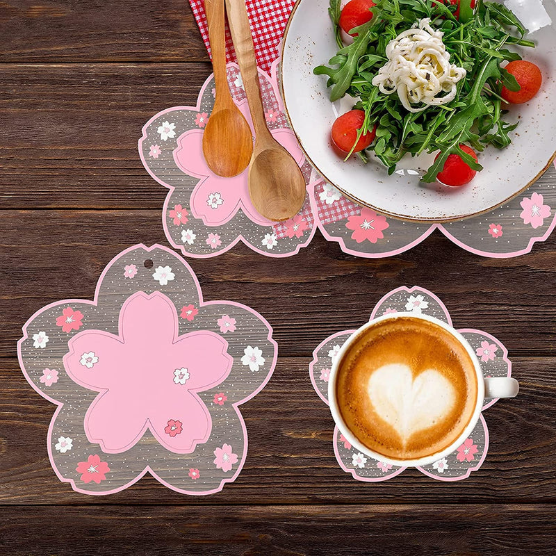 [Australia - AusPower] - 6 Inch Table Silicone Placemats Set of 4 Heat Resistant Blue Placemats Washable Wipeable Placemat for Dining Table Modern Pink Cute Place Mats Non Slip Waterproof Washable Kitchen Dinner Indoor Pink-cherry-6inch(15cm) 