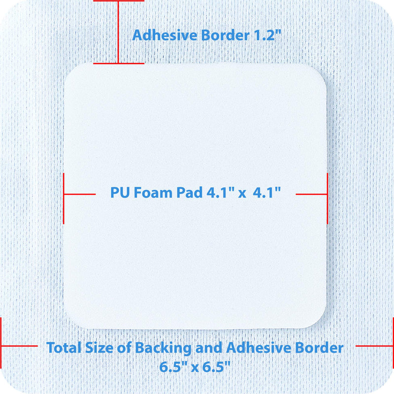 [Australia - AusPower] - Foam Wound Dressing with Adhesive Border 6.5" x 6.5" Central Foam: 4.1" x 4.1" Thickness 5 mm 5 per Box by Areza Medical 
