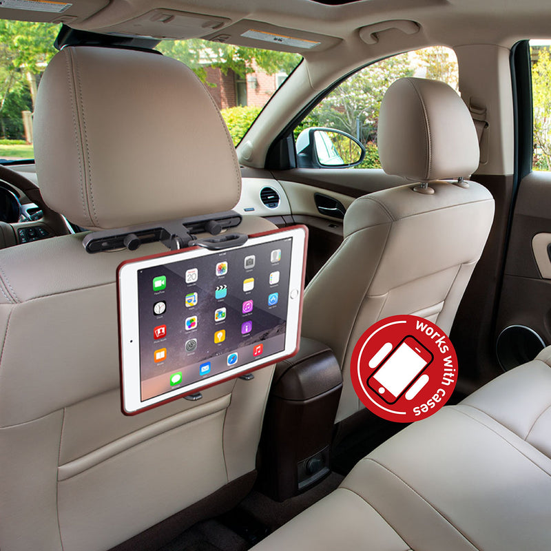 [Australia - AusPower] - Macally Car Headrest Tablet Holder, Adjustable iPad Car Mount for Kids in Backseat, Compatible with Devices Such as iPad Pro Air Mini, Galaxy Tabs, And 7" to 10" Tablets and Cell Phones - Black 