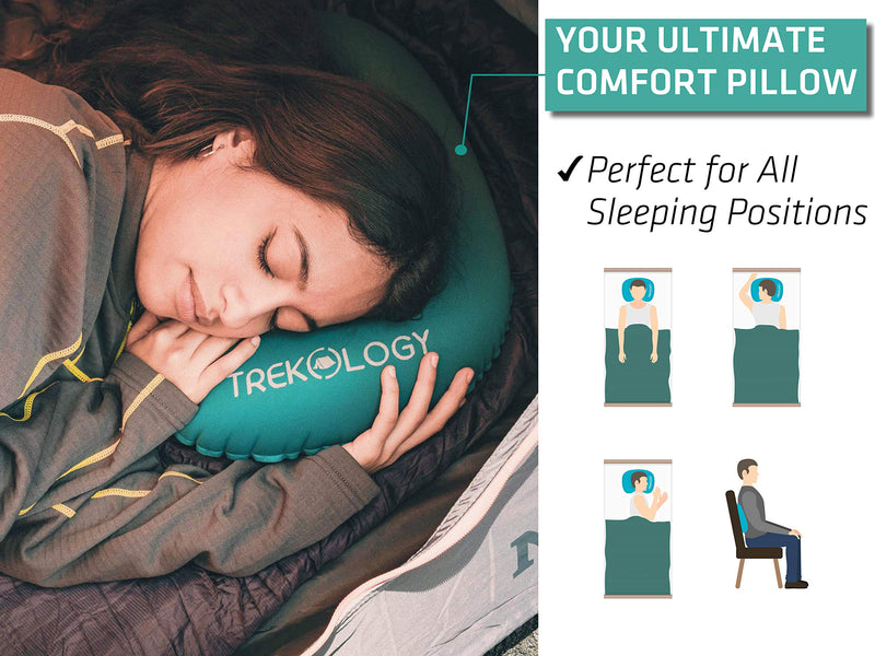 [Australia - AusPower] - Trekology Ultralight Inflatable Camping Travel Pillow - ALUFT 2.0 Compressible, Compact, Comfortable, Ergonomic Inflating Pillows for Neck & Lumbar Support While Camp, Hiking, Backpacking 