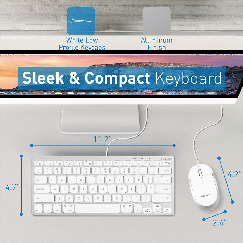 [Australia - AusPower] - Macally USB Wired Keyboard and Mouse Combo for Mac and PC - Save Space with a Compact Small Mac Keyboard and Mouse for MacBook Pro/Air, iMac, Mac Mini/Pro - Compatible Apple Keyboard and Mouse Silver 
