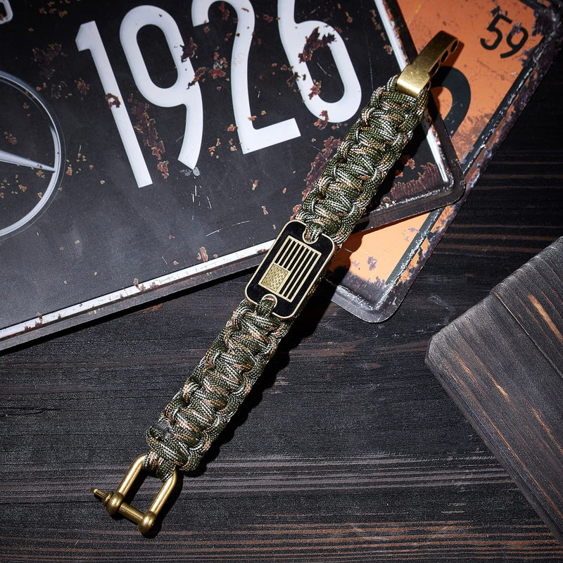 [Australia - AusPower] - Paracord Bracelet Men-Tactical Survival Bracelet with Bronze American Flag-3 Kinds of Adjustable Multipurpose Bracelets 