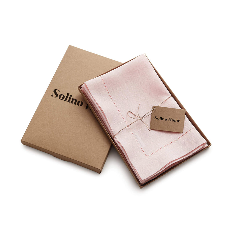 [Australia - AusPower] - Solino Home Easter Linen Napkins – Pink, 20 x 20 Inch Set of 4, Classic Hemstitch Natural Fabric Machine Washable Dinner Napkins – Handcrafted with European Flax Napkins (Set of 4) 