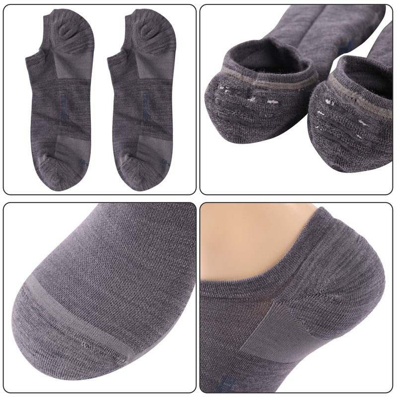 [Australia - AusPower] - Athletic Running Socks, ZEALWOOD Unisex Merino Wool Anti-blister Cushion Hiking Socks,1/3 Pairs 3xgrey-no Show Large 