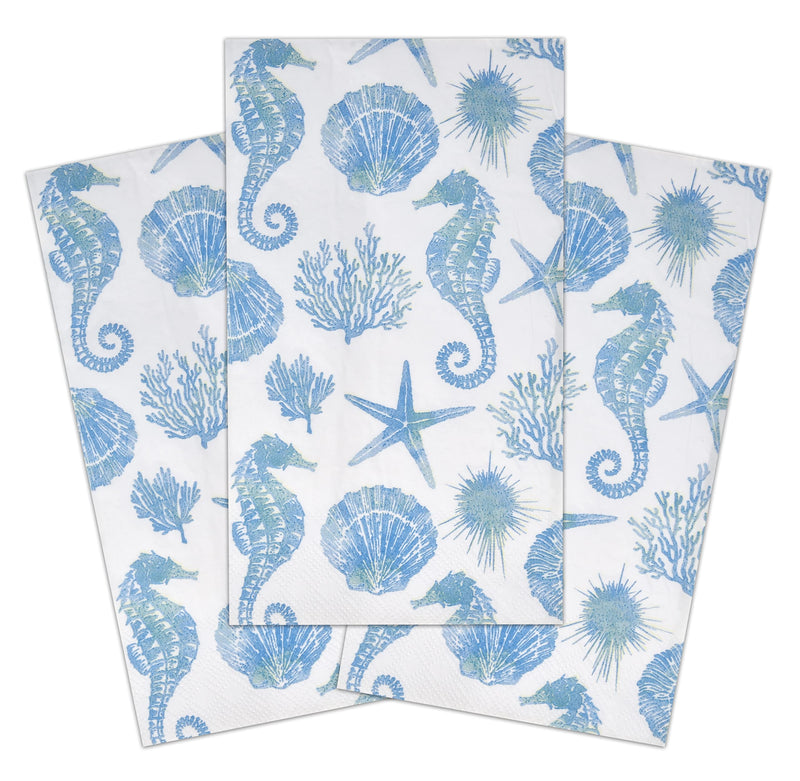 [Australia - AusPower] - 100 Sea Horse Guest Napkins 3 Ply Disposable Paper Tropical Ocean Beach Starfish Shell Teal Seahorse Dinner Hand Napkin for Gym Bathroom Powder Room Wedding Birthday Party Coastal Decorative Towels 