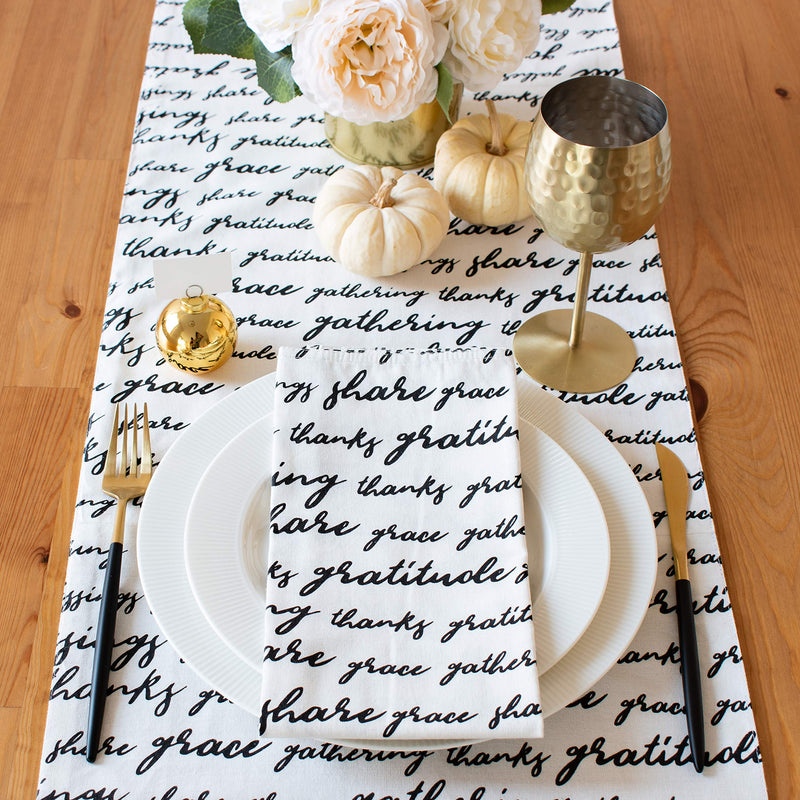[Australia - AusPower] - The White Petals Set of 6 Thanksgiving Cloth Napkins, 100% Cotton, Napkins with Text- Blessings, Share, Grace, 20x20 inch 