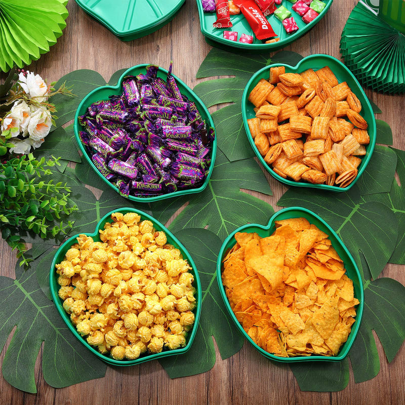 [Australia - AusPower] - Palm Leaf Snack Tray Hawaii Style Reusable Food Tray with Tropical Imitation Green Plant Leaves, Cookies Chips, Candy Dip, for Jungle Island Luau Party Theme Decorations Birthdays 12 Sets,8.3 x 7 Inch 